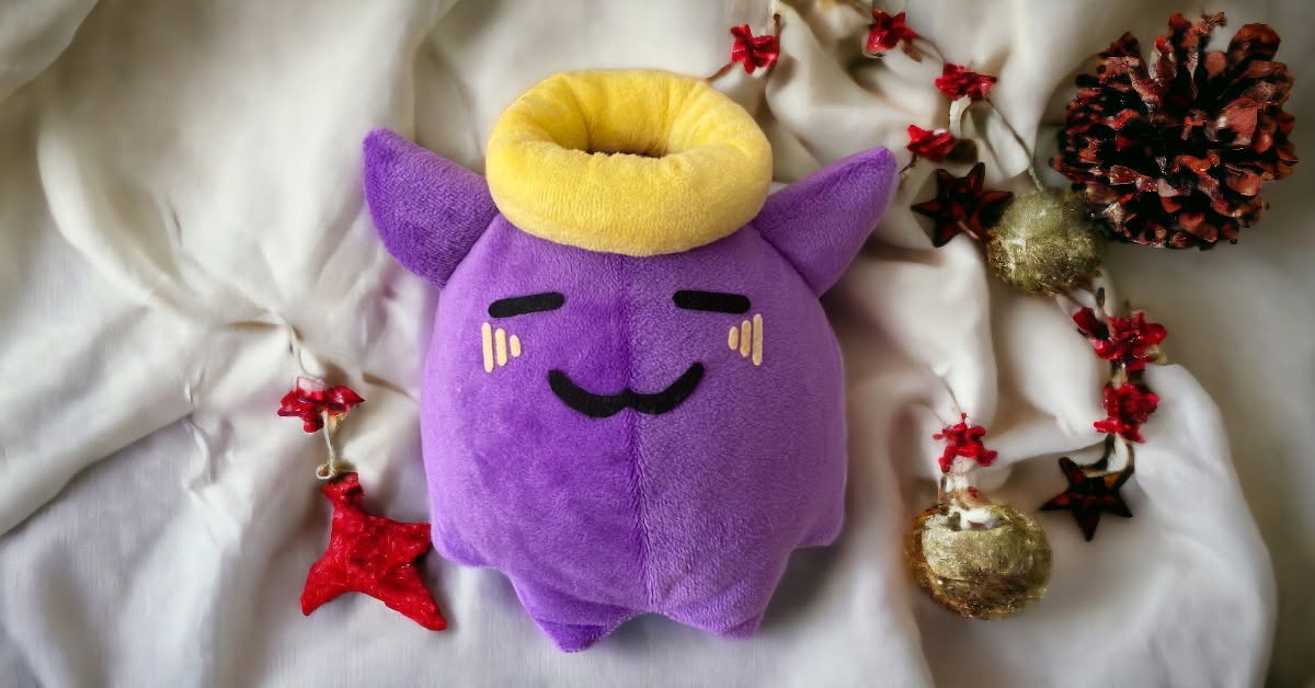 Purple Halo Octopus Plush | VTuber Inspired Cute Plush Toy | Handmade Soft Collectible Gift