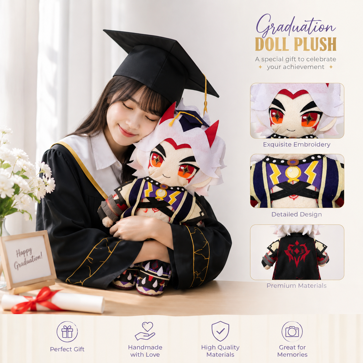 Personalized Graduation Felt Doll | Handmade Custom Plush from Your Photos